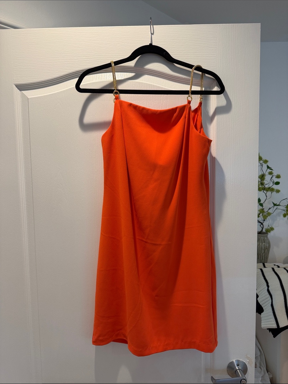 Trina Turk Orange Mini Dress with Gold Chain Straps